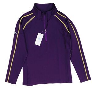 NEW Descente Sweatshirt Purple Yellow Pullover High Mock Neckline Arm Logo